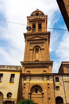 Bell Tower Of The Church Of Santa Barbara, Palatine Church Of The House Of Gonzaga In Mantova Or Mantua, Lombardy, Italy, Low-angle View