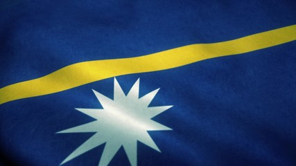 Nauru flag waving in the wind. National flag of Nauru. Sign of Nauru. 3d illustration
