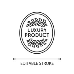 Luxury product pixel perfect linear icon. Thin line customizable illustration. Top quality, brand equity contour symbol. Emblem with laurel branches vector isolated outline drawing. Editable stroke