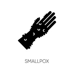 Smallpox black glyph icon. Contagious dermatological disease, infectious illness silhouette symbol on white space. Variola virus, skin irritation. Human hand with rash vector isolated illustration