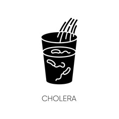 Cholera black glyph icon. Endemic bacterial infection, infectious disease silhouette symbol on white space. Glass with dirty, contaminated drinking water vector isolated illustration