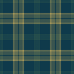 Tartan plaid pattern vector background. Seamless dark blue, green, and gold check plaid graphic for scarf, flannel shirt, blanket, throw, upholstery, or other modern autumn or winter fabric design.