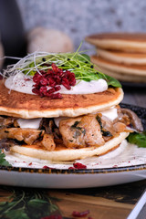 pancakes with chicken and mushrooms 