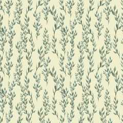 Watercolor eucalyptus branches seamless pattern. Hand painted floral texture with plant objects on white background. Natural tropical wallpaper