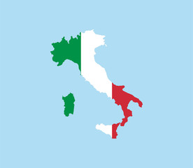 Italy map, flag. Vector illustration, flat design.