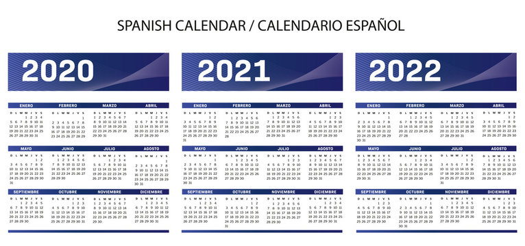 Spanish Blue Calendar 2020-2021-2022 Vector