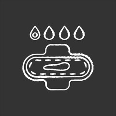 Slight bleeding chalk white icon on black background. Early symptom of pregnancy. Menstrual cycle. Blood drops. Period pad for woman. Female healthcare. Isolated vector chalkboard illustration