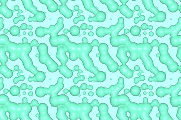 Seamless pattern of abstract futuristic material with Aqua Menthe   color. 3d illustration. Meta balls. Science
