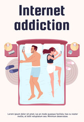 Internet addiction poster template. Smartphone overuse and dependency, lack of communication in family. Commercial flyer design with semi flat illustration. Vector cartoon promo advertising card