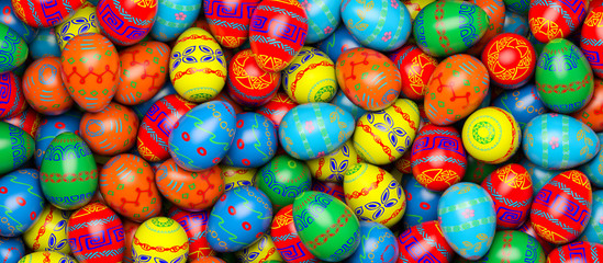 Fototapeta na wymiar Background from multi-colored Easter eggs. 3D rendering illustration.