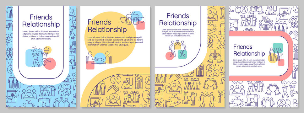 Friends Relationships Brochure Template. Friendly Communication. Flyer, Booklet, Leaflet Print, Cover Design With Linear Icons. Vector Layouts For Magazines, Annual Reports, Advertising Posters