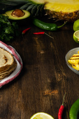 Food frame ingredients for mexican tacos