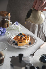 Fresh baked breakfast belgian waffles