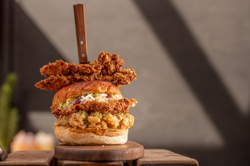 Crispy Fried chicken with sauces and spices 
