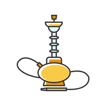 Hookah RGB yellow color icon. Sheesha house. Glass sphere base. Popular nargile lounge. Scent of vaporizing. Smoking area. Accessories for shisha. Oriental hooka. Isolated vector illustration