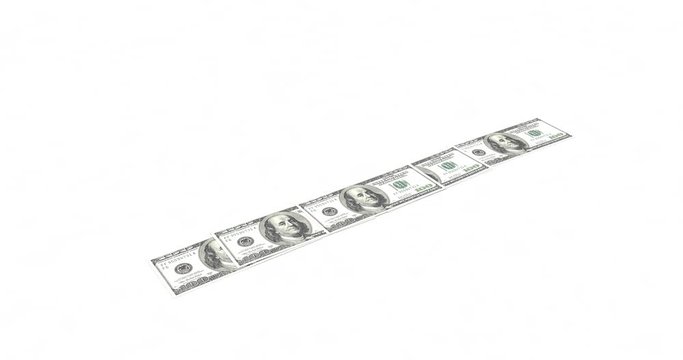 3d rendering, stack of one hundred dollar banknotes, isolated on white background.