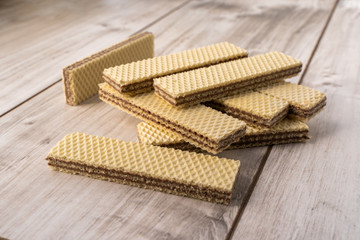 Wafer Biscuits on wooden table. Stock Image