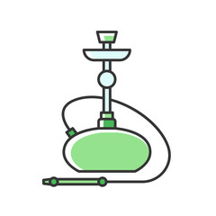 Hookah RGB green color icon. Sheesha house. Nicotine and cannabis. Nargile lounge. Scent of vaporizing. Smoking area. Accessories for shisha. Oriental hooka. Isolated vector illustration