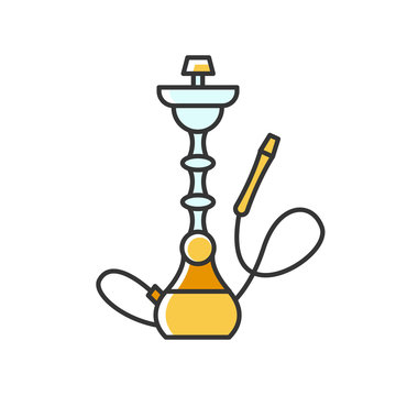 Hookah RGB yellow color icon. Sheesha house. Minimalistic object. Nargile lounge. Odor from pipe. Scent of vaporizing. Smoking area. Accessory for shisha. Oriental hooka. Isolated vector illustration