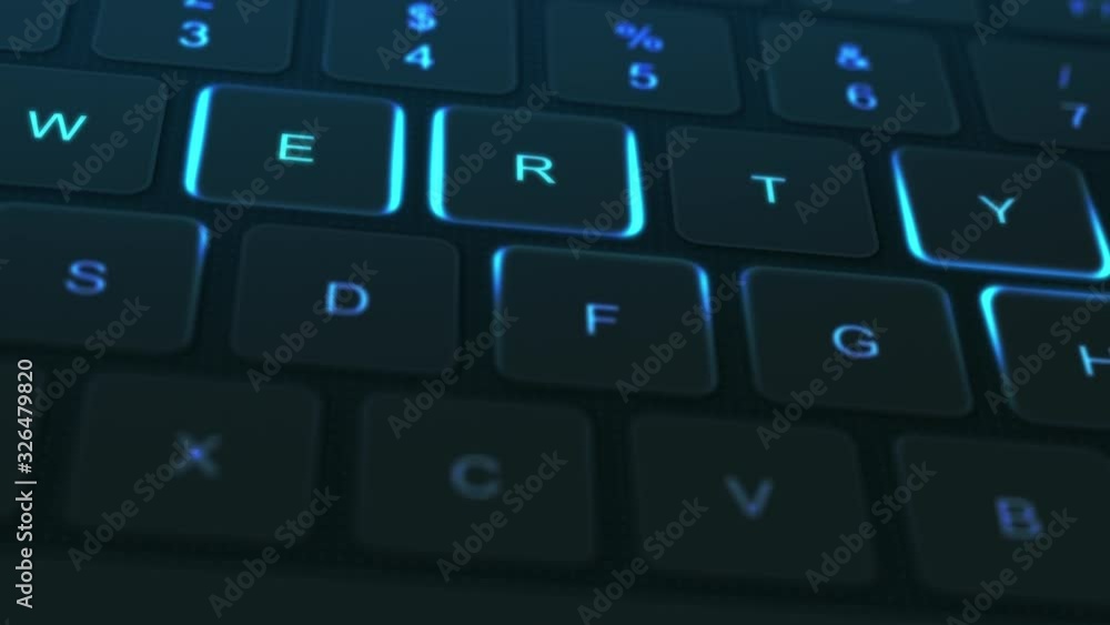 Poster close up of a futuristic computer keyboard with blinking keys (3d render)