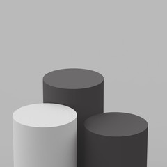 3d gray and white black cylinder podium minimal studio background. Abstract 3d geometric shape object illustration render. Display for product business online.