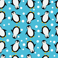 Winter pattern design with cute penguins and snow. Seamless pattern with cute penguins. Childish pattern