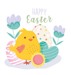 happy easter cute chicken heart egg flowers decoration card