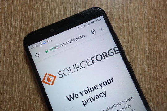 KONSKIE, POLAND - December 09, 2018: SourceForge website (sourceforge.net) displayed on smartphone