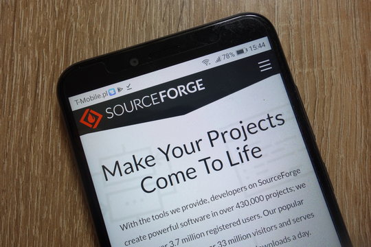 KONSKIE, POLAND - December 09, 2018: SourceForge website (sourceforge.net) displayed on smartphone