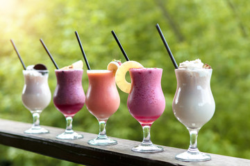 Different milkshakes assorted summer cold milkshakes