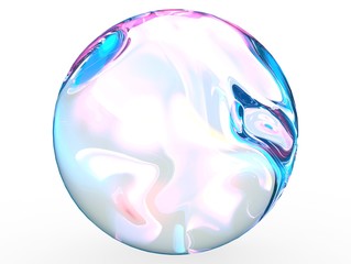 3d pink blue ball crystal gradient colors isolated on white background. Abstract bubble glossy pastel 3d geometric shape object illustration render. 