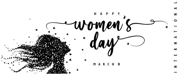 Obraz premium International happy women's day. Girl with butterflies