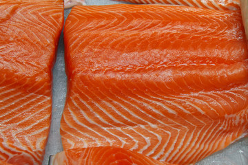 A piece of red fish close-up. Sectional salmon.