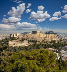 Naklejka premium Athens, Greece. Acropolis and Parthenon temple from Philopappos Hill.