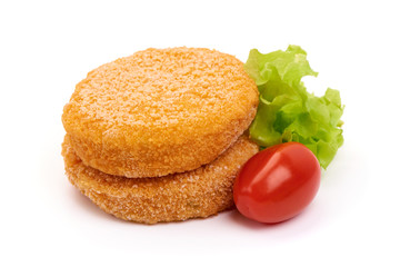 Meat burger cutlets in bread crumbs, isolated on white background
