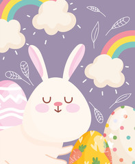 happy easter adorable rabbit rainbows clouds eggs decoration