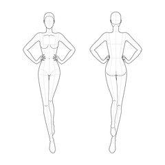 Fashion template 9 head for technical drawing. 