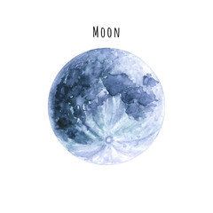 Watercolor Moon. Hand drawn illustration is isolated on white. Satellite of the Earth is perfect for astrologer blog, interior poster, horoscope background, astrological and astronomy design