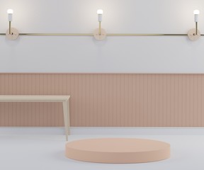 3d Fashion show stage podium decorate with lamp and wall. Empty scene for product show and mock up. background