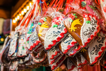 Fototapeta na wymiar Gingerbread Hearts at German Christmas Market