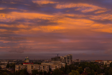 Naklejka na ściany i meble Sunset over l city. Dnipro. Ukraine.