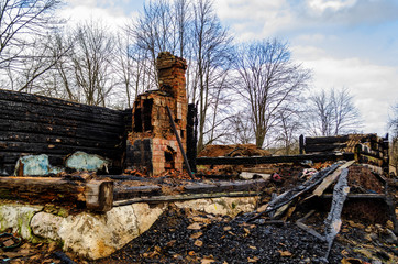 Fototapeta na wymiar remnants of a house after a fire