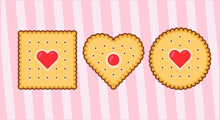 Set of vector biscuits with hearts