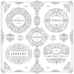 Collection of templates. Flourishes calligraphic ornaments and frames. Good for logos, books, jewelry, badges, postcard, banners, signes Vector illustration