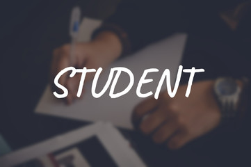 Student word with blurring business background