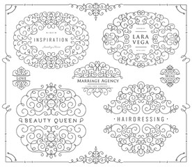 Collection of templates. Flourishes calligraphic ornaments and frames. Good for logos, books, jewelry, badges, postcard, banners, signes Vector illustration