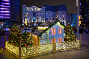 New Year and Christmas decorations at Novy Arbat street, Moscow, Russian Federation, December 14, 2019
