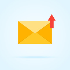  Icon of simple close yellow envelope with red arrow.