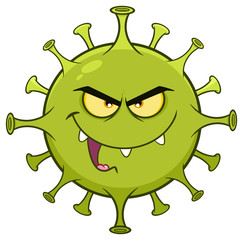 Angry Coronavirus (2019-nCoV) Cartoon Character of Pathogenic Bacteria. Vector Illustration Isolated On White Background