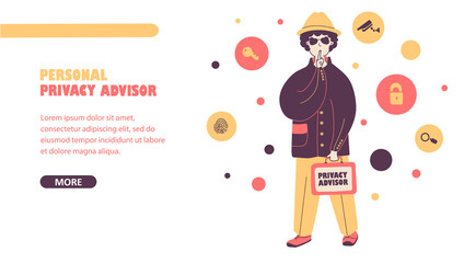 Personal privacy advisor, expert flat vector illustration